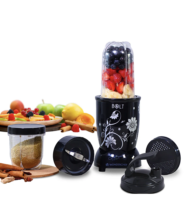 Nutri-blend BOLT Mixer, Grinder, Blender & Smoothie Maker | 600W 22000 RPM 100% Full Copper Motor | Stainless steel Blades | 2 unbreakable jars with Sipper lid | 2 Year warranty | Recipe book by Chef Sanjeev Kapoor | Black